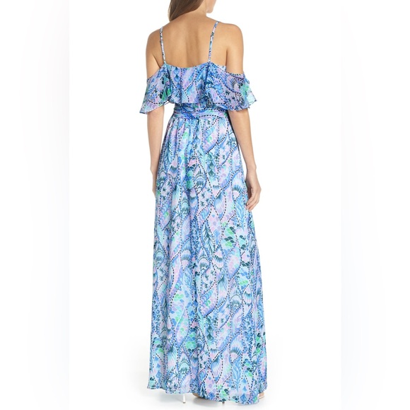 Lilly Pulitzer Zadie Cold Shoulder Maxi Dress, Coastal Blue, Tails of the Sea M - Picture 5 of 13